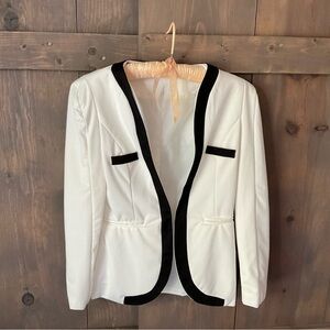Women’s S White and Black Feminine Blazer. All white, black detail, Fitted Body